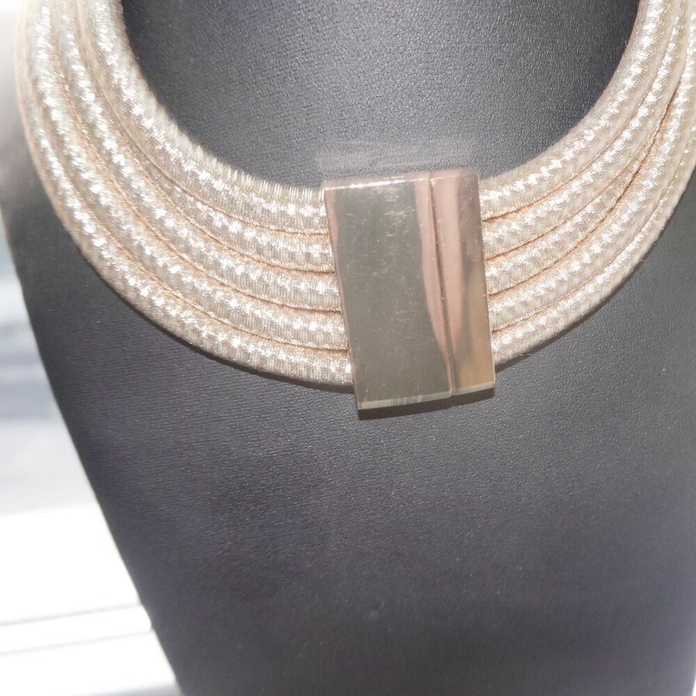 5 Coil Stacked Gold Choker and Matching Bracelet w Magnetic Clasp -